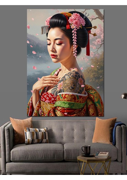 Geyşa Makyajlı Asyalı Kadın Dekoratif Kanvas - Mdf Ahşap Tablo fiyatları
