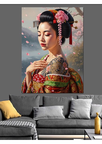 Geyşa Makyajlı Asyalı Kadın Dekoratif Kanvas - Mdf Ahşap Tablo modelleri