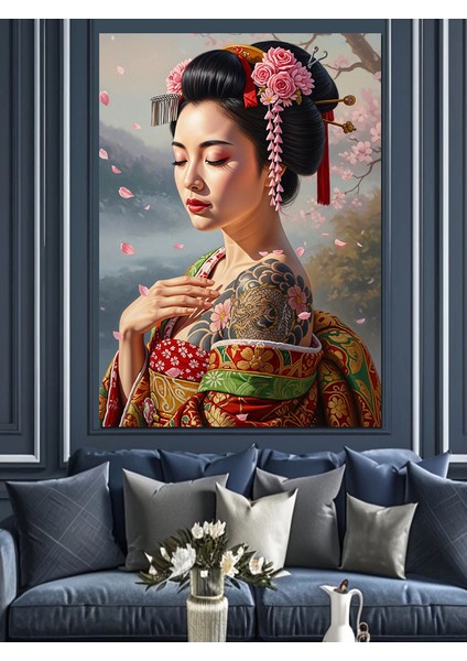 Geyşa Makyajlı Asyalı Kadın Dekoratif Kanvas - Mdf Ahşap Tablo fırsatları