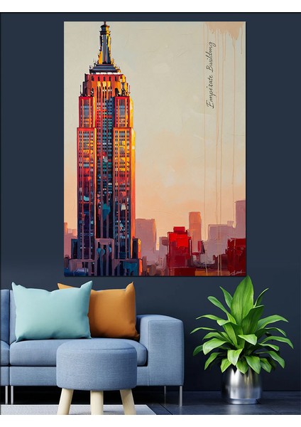 Empire State Binası Manzara Dekoratif Kanvas - Mdf Ahşap Tablo