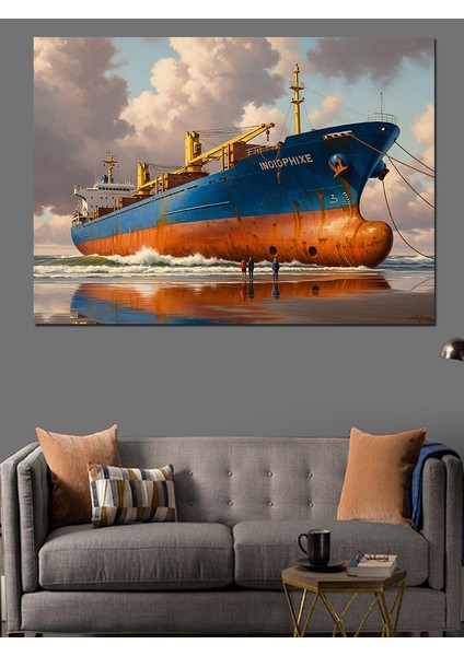Denizde Yüzen Büyük Yük Gemisi Dekoratif Kanvas - Mdf Ahşap Tablo indirimleri