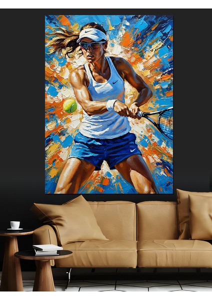 Tenis Oynayan Atletik Kadın Dekoratif Kanvas - Mdf Ahşap Tablo