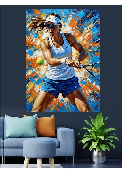 Tenis Oynayan Atletik Kadın Dekoratif Kanvas - Mdf Ahşap Tablo fiyatları