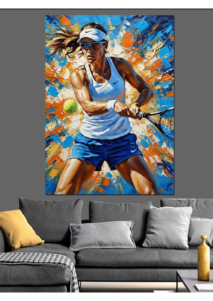 Tenis Oynayan Atletik Kadın Dekoratif Kanvas - Mdf Ahşap Tablo fırsatları