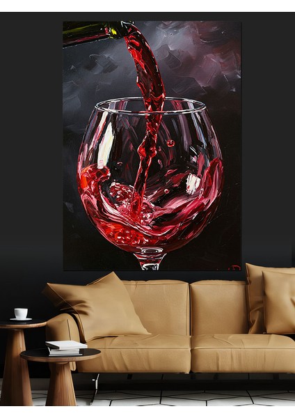 Kırmızı Şarap Bardağı Akış Dekoratif Kanvas - Mdf Ahşap Tablo