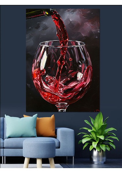 Kırmızı Şarap Bardağı Akış Dekoratif Kanvas - Mdf Ahşap Tablo fiyatları