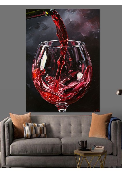 Kırmızı Şarap Bardağı Akış Dekoratif Kanvas - Mdf Ahşap Tablo modelleri