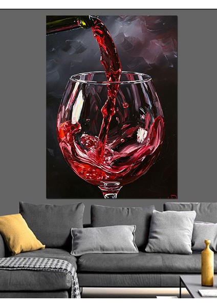 Kırmızı Şarap Bardağı Akış Dekoratif Kanvas - Mdf Ahşap Tablo fırsatları