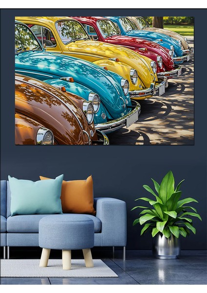 Renkli Sıralalı Vosvoslar Dekoratif Kanvas - Mdf Ahşap Tablo