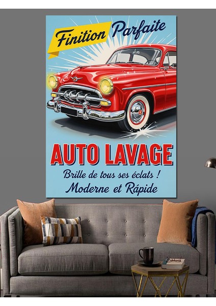 Kırmızı Araba Oto Yıkama Dekoratif Kanvas - Mdf Ahşap Tablo fiyatları