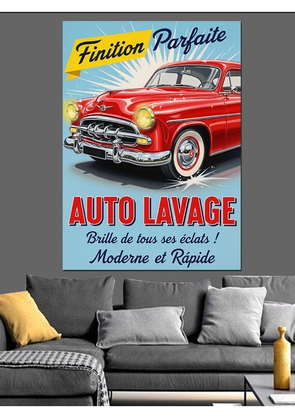 Kırmızı Araba Oto Yıkama Dekoratif Kanvas - Mdf Ahşap Tablo modelleri