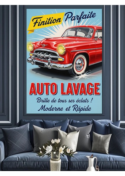 Kırmızı Araba Oto Yıkama Dekoratif Kanvas - Mdf Ahşap Tablo fırsatları