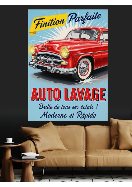 Kırmızı Araba Oto Yıkama Dekoratif Kanvas - Mdf Ahşap Tablo indirimleri