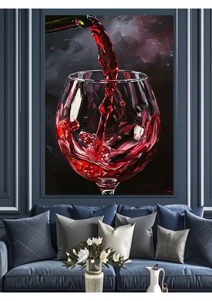 Kırmızı Şarap Bardağı Akış Dekoratif Kanvas - Mdf Ahşap Tablo indirimleri