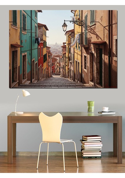 Retro Görünümlü Avrupa Sokağı Dekoratif Kanvas - Mdf Ahşap Tablo fiyatları