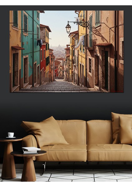 Retro Görünümlü Avrupa Sokağı Dekoratif Kanvas - Mdf Ahşap Tablo fırsatları