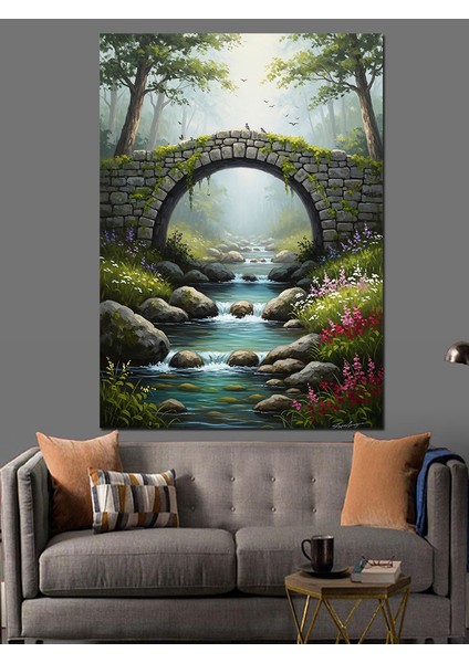Taştan Köprü Doğa Manzarası Dekoratif Kanvas - Mdf Ahşap Tablo