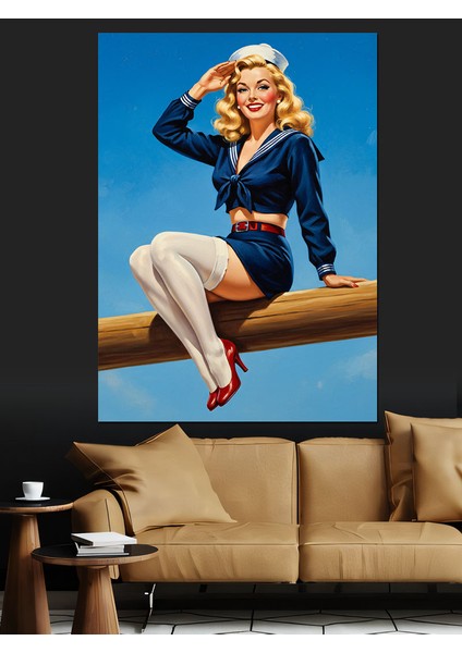 Denizci Pin-Up Kadın Dekoratif Kanvas - Mdf Ahşap Tablo