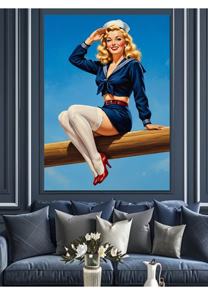 Denizci Pin-Up Kadın Dekoratif Kanvas - Mdf Ahşap Tablo fiyatları