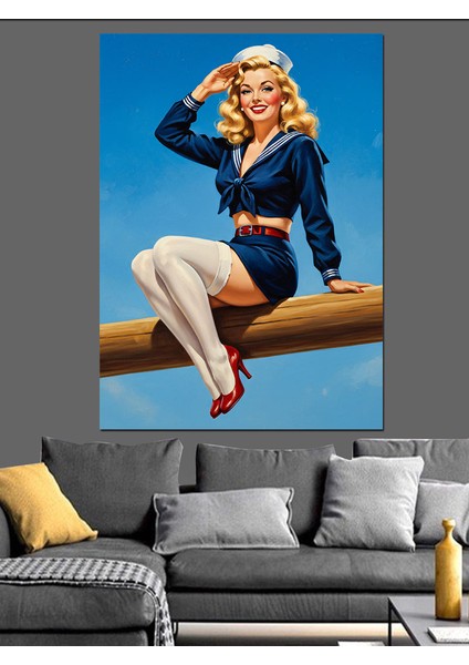 Denizci Pin-Up Kadın Dekoratif Kanvas - Mdf Ahşap Tablo modelleri