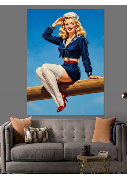 Denizci Pin-Up Kadın Dekoratif Kanvas - Mdf Ahşap Tablo fırsatları