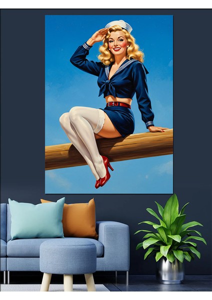 Denizci Pin-Up Kadın Dekoratif Kanvas - Mdf Ahşap Tablo indirimleri