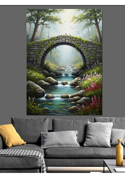 Taştan Köprü Doğa Manzarası Dekoratif Kanvas - Mdf Ahşap Tablo fiyatları