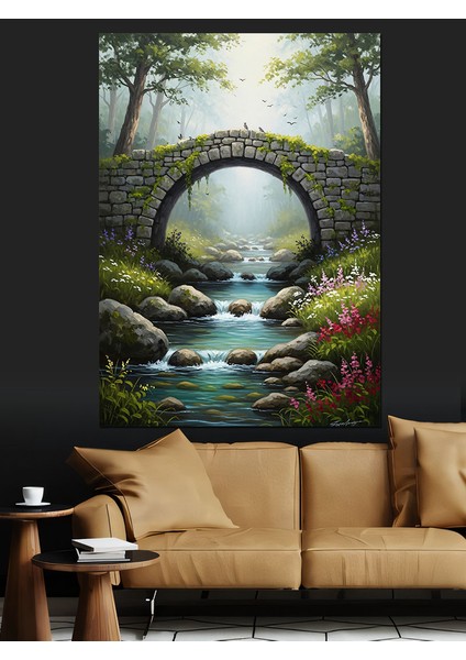 Taştan Köprü Doğa Manzarası Dekoratif Kanvas - Mdf Ahşap Tablo fırsatları