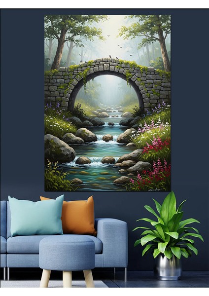 Taştan Köprü Doğa Manzarası Dekoratif Kanvas - Mdf Ahşap Tablo indirimleri