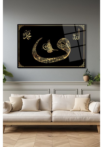 Vav Osmanlı Tuğrası Allah ve Hz. Muhammed Cam Tablo Dini Islami Ev Ofis Salon Büyük Duvar Dekoru modelleri