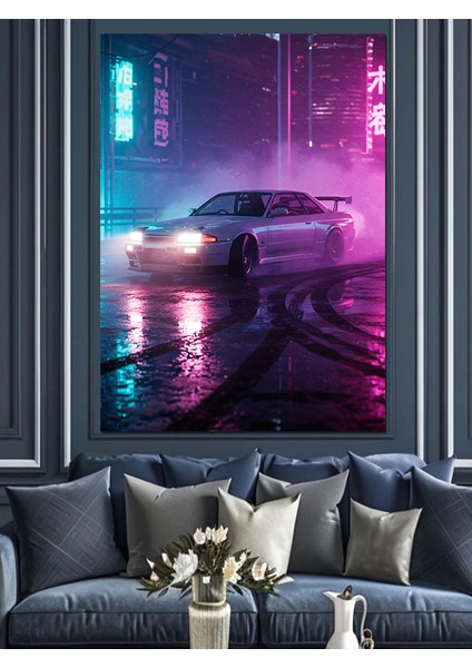Neon Işıklı Hızlı Araba Dekoratif Kanvas - Mdf Ahşap Tablo fiyatları