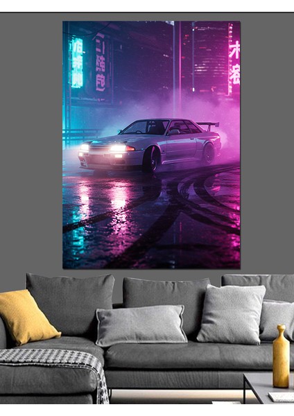 Neon Işıklı Hızlı Araba Dekoratif Kanvas - Mdf Ahşap Tablo modelleri