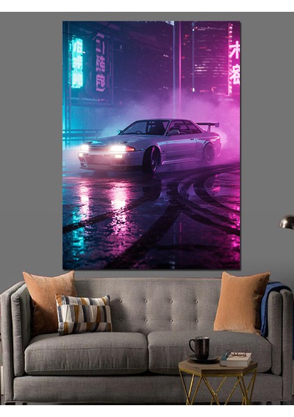 Neon Işıklı Hızlı Araba Dekoratif Kanvas - Mdf Ahşap Tablo fırsatları