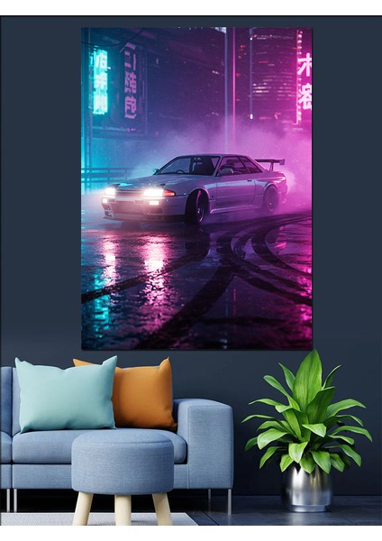Neon Işıklı Hızlı Araba Dekoratif Kanvas - Mdf Ahşap Tablo indirimleri