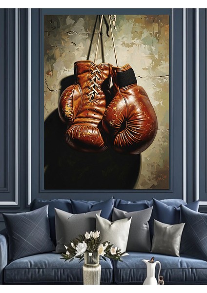Boks Eldivenli Yumruk Spor Dekoratif Kanvas - Mdf Ahşap Tablo