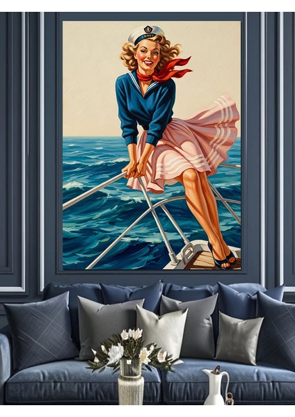 Retro Pin-Up Elbiseli Kadın Dekoratif Kanvas - Mdf Ahşap Tablo fiyatları