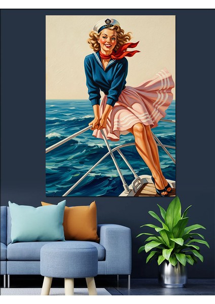 Retro Pin-Up Elbiseli Kadın Dekoratif Kanvas - Mdf Ahşap Tablo fırsatları