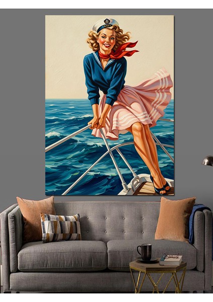 Retro Pin-Up Elbiseli Kadın Dekoratif Kanvas - Mdf Ahşap Tablo indirimleri