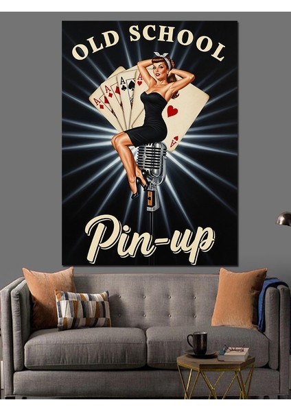 Poker Kartlı Retro Pin-Up Dekoratif Kanvas - Mdf Ahşap Tablo fiyatları