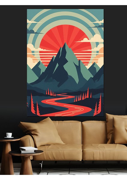 Retro Tarzı Güneşli Dağlar Dekoratif Kanvas - Mdf Ahşap Tablo modelleri