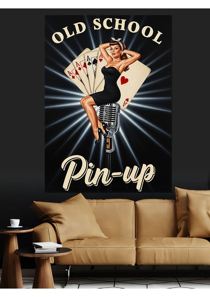 Poker Kartlı Retro Pin-Up Dekoratif Kanvas - Mdf Ahşap Tablo fırsatları