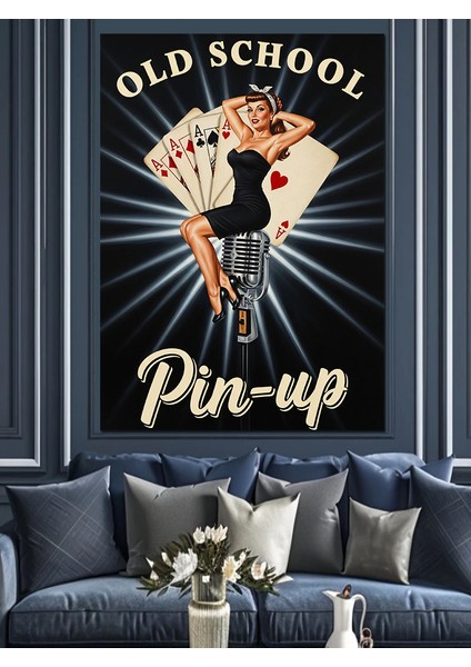 Poker Kartlı Retro Pin-Up Dekoratif Kanvas - Mdf Ahşap Tablo indirimleri