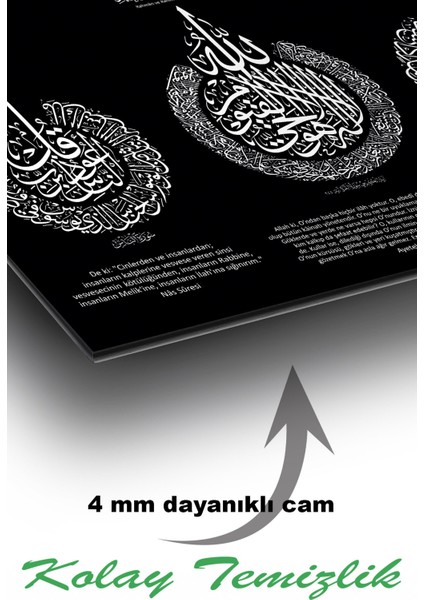 Ayetel Kürsi Felak ve Nas Sureleri Dini Islami Yatay Cam Tablo, Iş, Ofis,makam Odası Hediyelik Tablo indirimleri