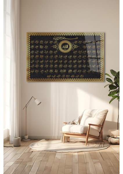 Esmaül Hüsna Allah'ın 99 Adı Dini Islami Cam Tablo, Ev, Salon, Ofis, Hediyelik Büyük Tablo