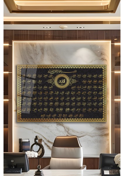 Esmaül Hüsna Allah'ın 99 Adı Dini Islami Cam Tablo, Ev, Salon, Ofis, Hediyelik Büyük Tablo