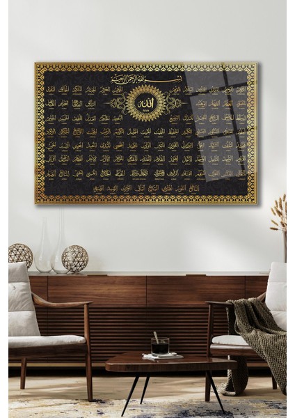 Esmaül Hüsna Allah'ın 99 Adı Dini Islami Cam Tablo, Ev, Salon, Ofis, Hediyelik Büyük Tablo