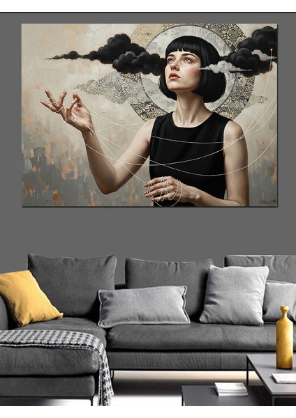 Karamsar Düşünen Kadın Dekoratif Kanvas - Mdf Ahşap Tablo