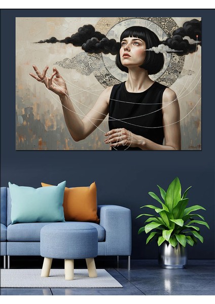Karamsar Düşünen Kadın Dekoratif Kanvas - Mdf Ahşap Tablo modelleri