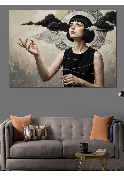 Karamsar Düşünen Kadın Dekoratif Kanvas - Mdf Ahşap Tablo fırsatları