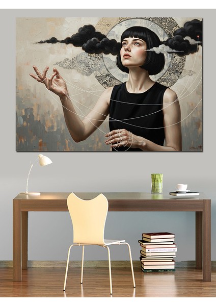 Karamsar Düşünen Kadın Dekoratif Kanvas - Mdf Ahşap Tablo indirimleri